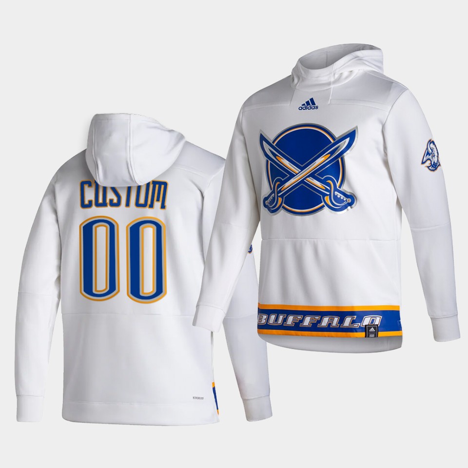 Men Buffalo Sabres #00 Custom White NHL 2021 Adidas Pullover Hoodie Jersey->customized nhl jersey->Custom Jersey